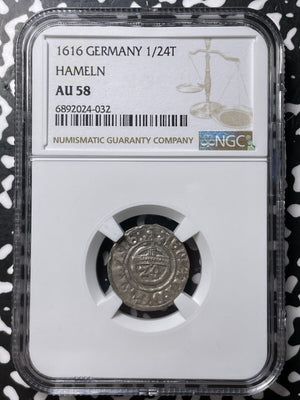 1616 Germany Hameln 1/24 Thaler NGC AU58 Lot#G7590 Silver!