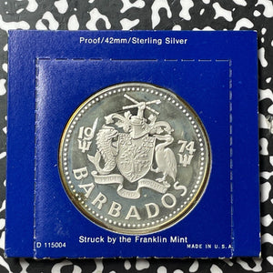 1974 Barbados $10 Dollars Lot#B1743 Silver! Proof! Franklin Mint Flip