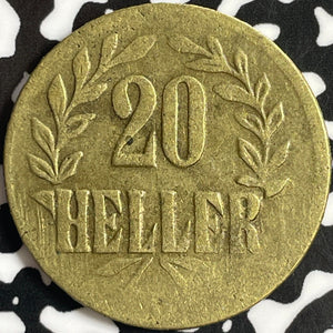 1916-T German East Africa 20 Heller Lot#D9105 Brass