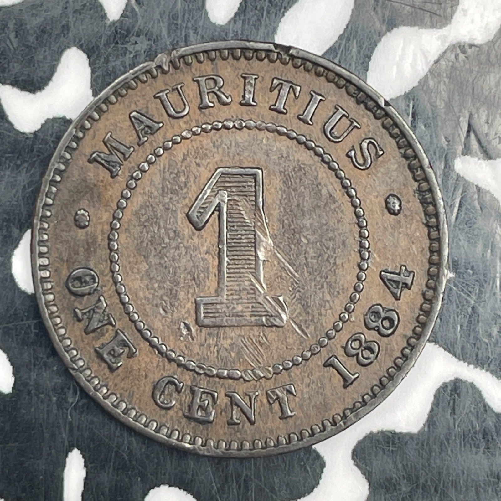 1884 Mauritius 1 Cent Lot#F9728 Nice Detail, Reverse Scratch