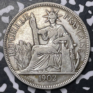 1902-A French Indo-China 1 Piastre Lot#MK159 Large Silver!