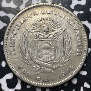 1904-CAM El Salvador 1 Peso Lot#JM8456 Large Silver Coin!