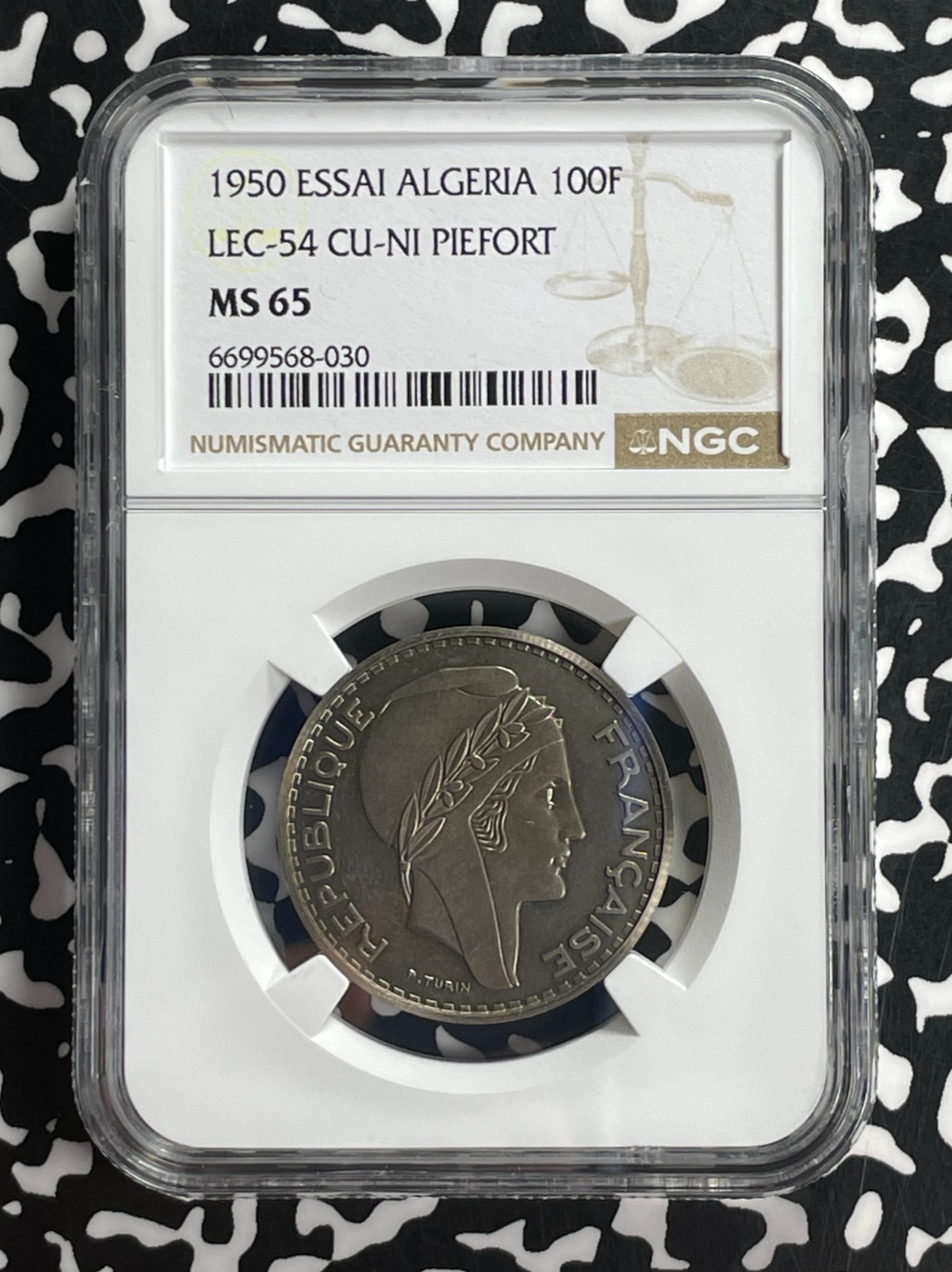 1950 Algeria Essai 100 Francs Piedfort NGC MS65 Lot#G753 Gem BU! Lec-54