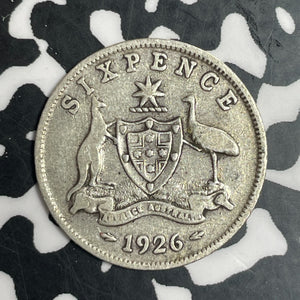 1926 Australia 6 Pence Sixpence Lot#T3341 Silver!