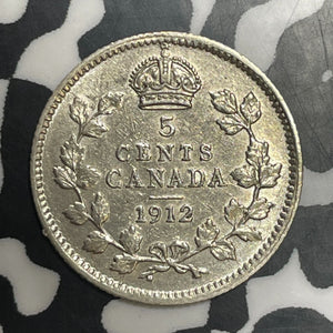 1912 Canada 5 Cents Lot#T2668 Silver! Nice Detail, Old Cleaning