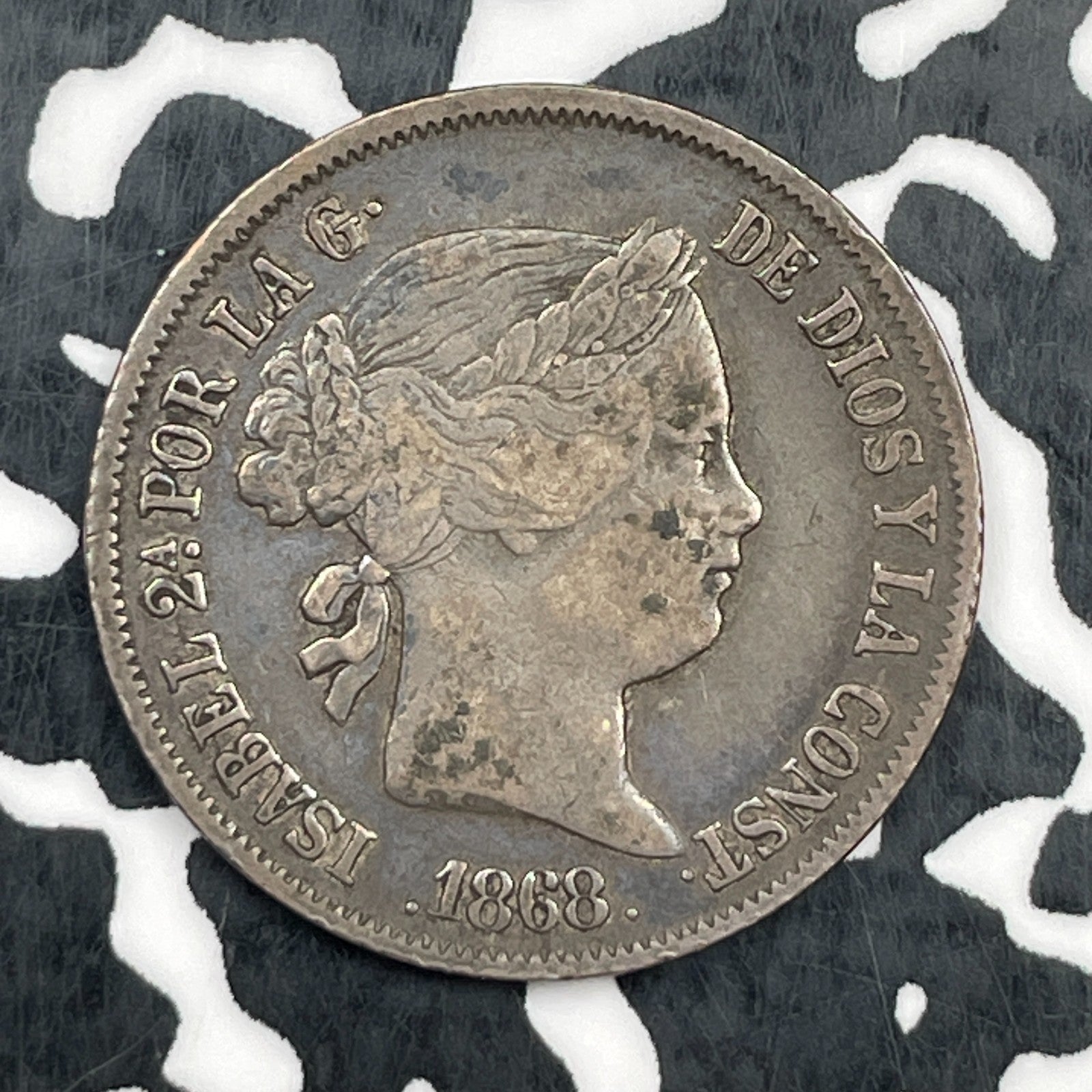 1868 Spanish Philippines 20 Centimos Lot#N1170 Silver!