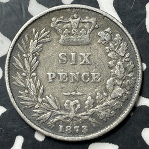 1873 Great Britain 6 Pence Sixpence Lot#E6872 Silver! Die#17