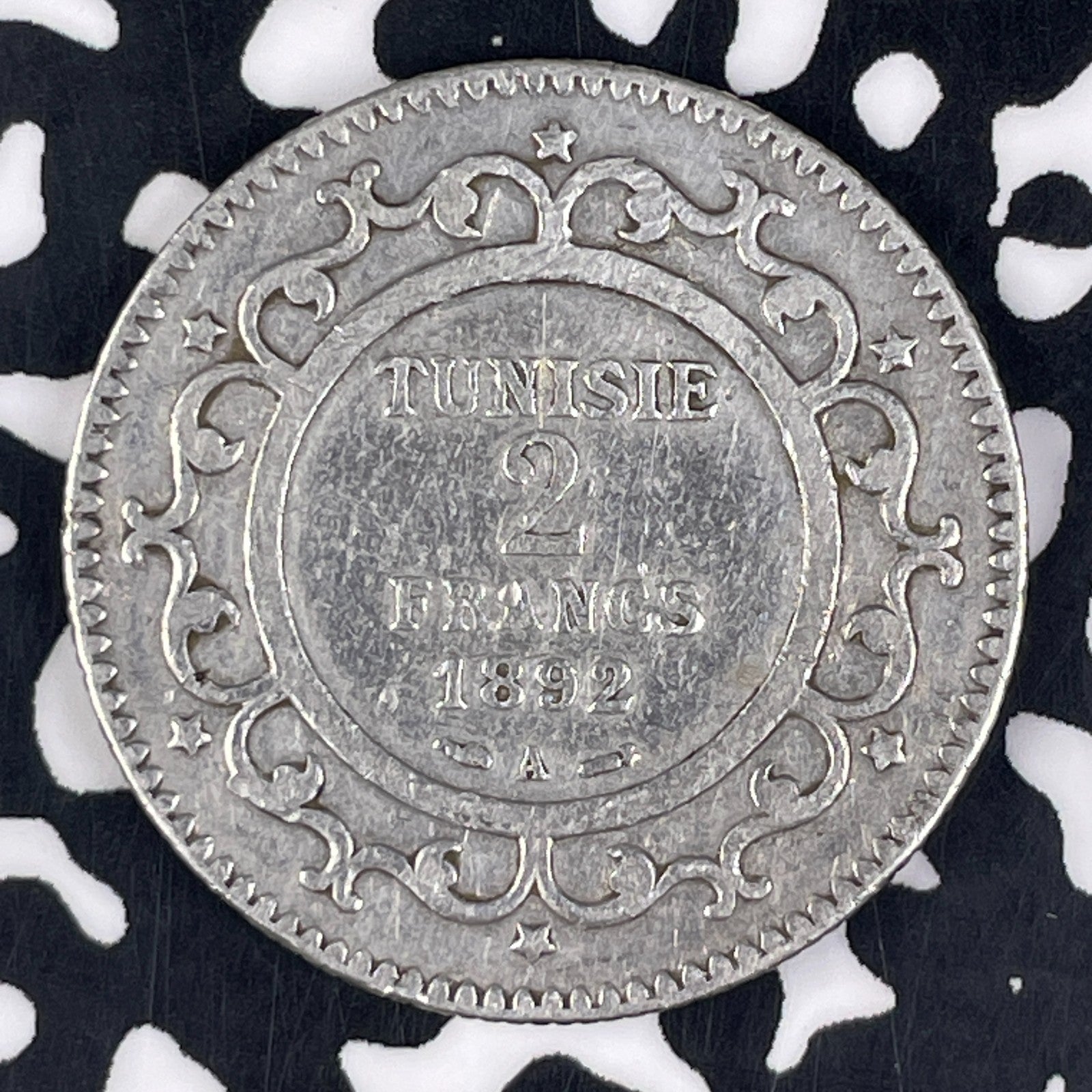 1892 Tunisia 2 Francs Lot#F0891 Silver!