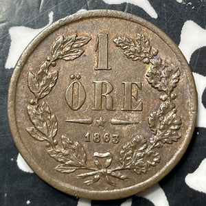 1863 Sweden 1 Ore Lot#JM8176 High Grade! Beautiful!