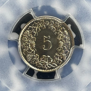 1921-B Switzerland 5 Rappen PCGS MS66 Lot#WG4 Gem BU!