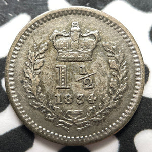 1834 Great Britain William IV 1 1/2 Pence Lot#JM7111 Silver! Nice!