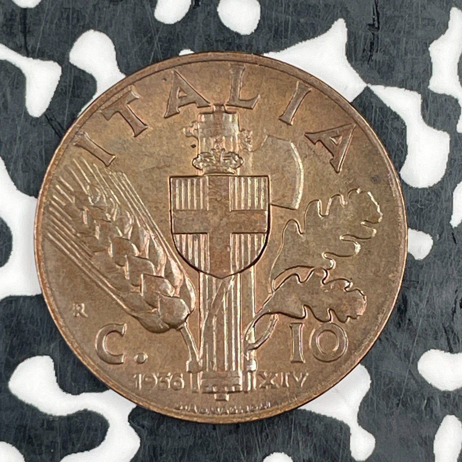 1936 Italy 10 Centesimi Lot#F7484 High Grade! Beautiful! KM#74