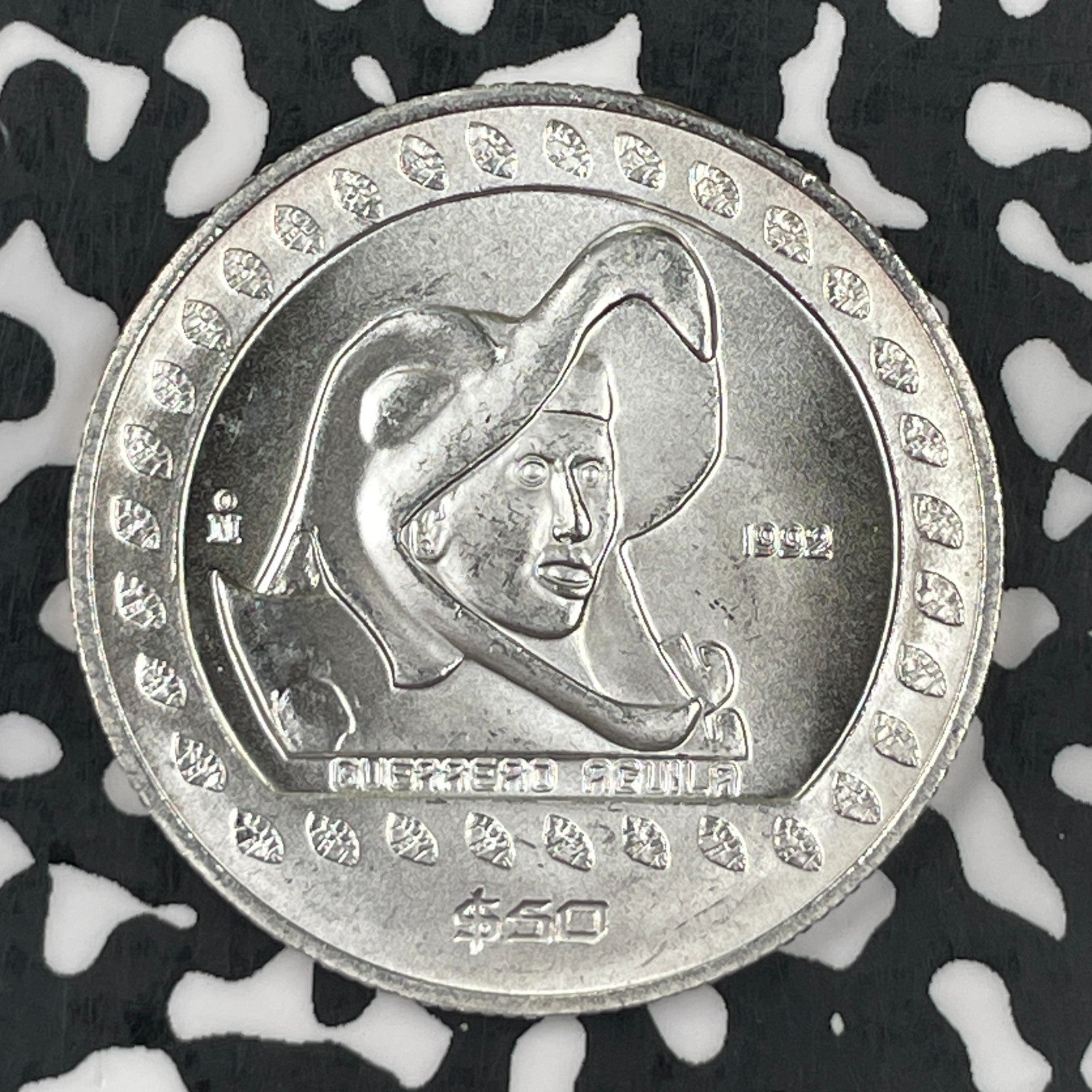 1992 Mexico Guerrero Aguila 50 Pesos Lot#JM1470 Silver! 1/2 Oz .999