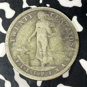 1909-S U.S. Philippines 20 Centavos Lot#T5243 Silver! Better Date