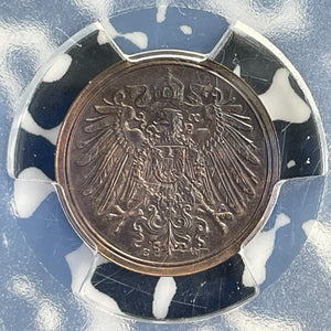 1913-E Germany 1 Pfennig PCGS PR65BN Lot#G1086 Proof! Gem BU! Scarce!
