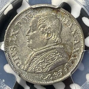 1868-R Papal States 10 Soldi PCGS MS65 Lot#G8190 Silver! Gem BU! KM#1376