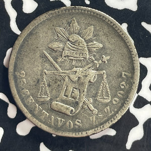 1887-Zs Z Mexico 25 Centavos Lot#T7920 Silver!