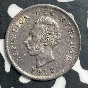 1912-Lima Ecuador 1/2 Decimo Lot#T1525 Silver! High Grade! Beautiful!