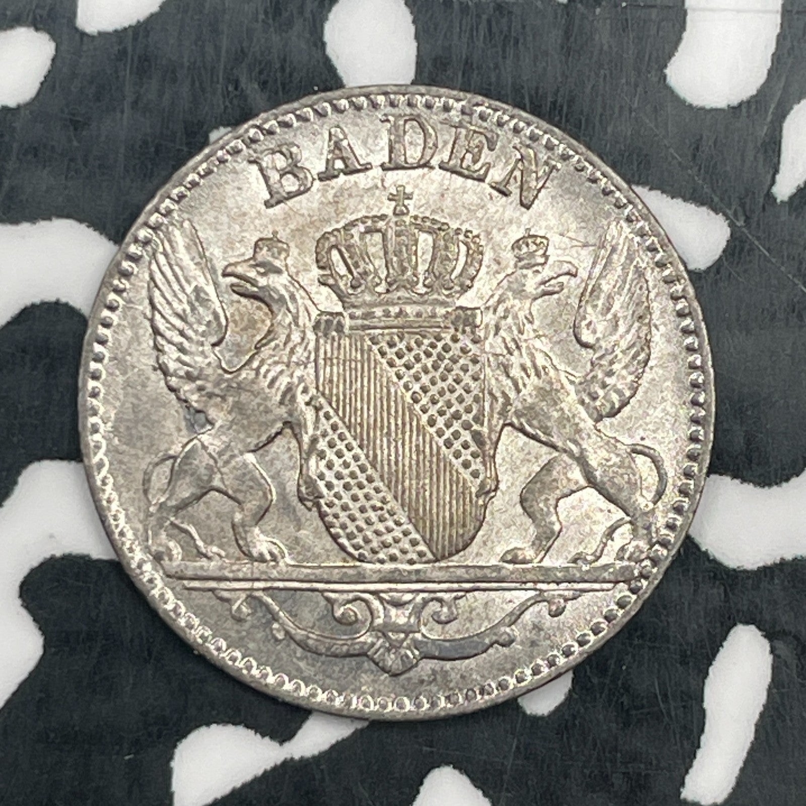 1847 Germany Baden 3 Kreuzer Lot#N1523 Silver! High Grade! Beautiful!