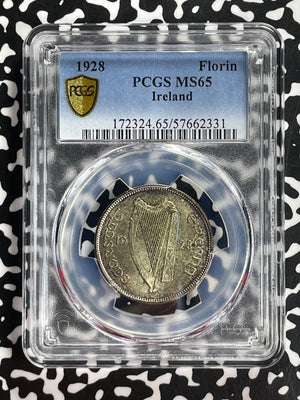 1928 Ireland 1 Florin PCGS MS65 Lot#G786 Silver! Gem BU! Top Graded!