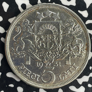 1931 Latvia 5 Lati Lot#T8482 Large Silver Coin! Old Cleaning