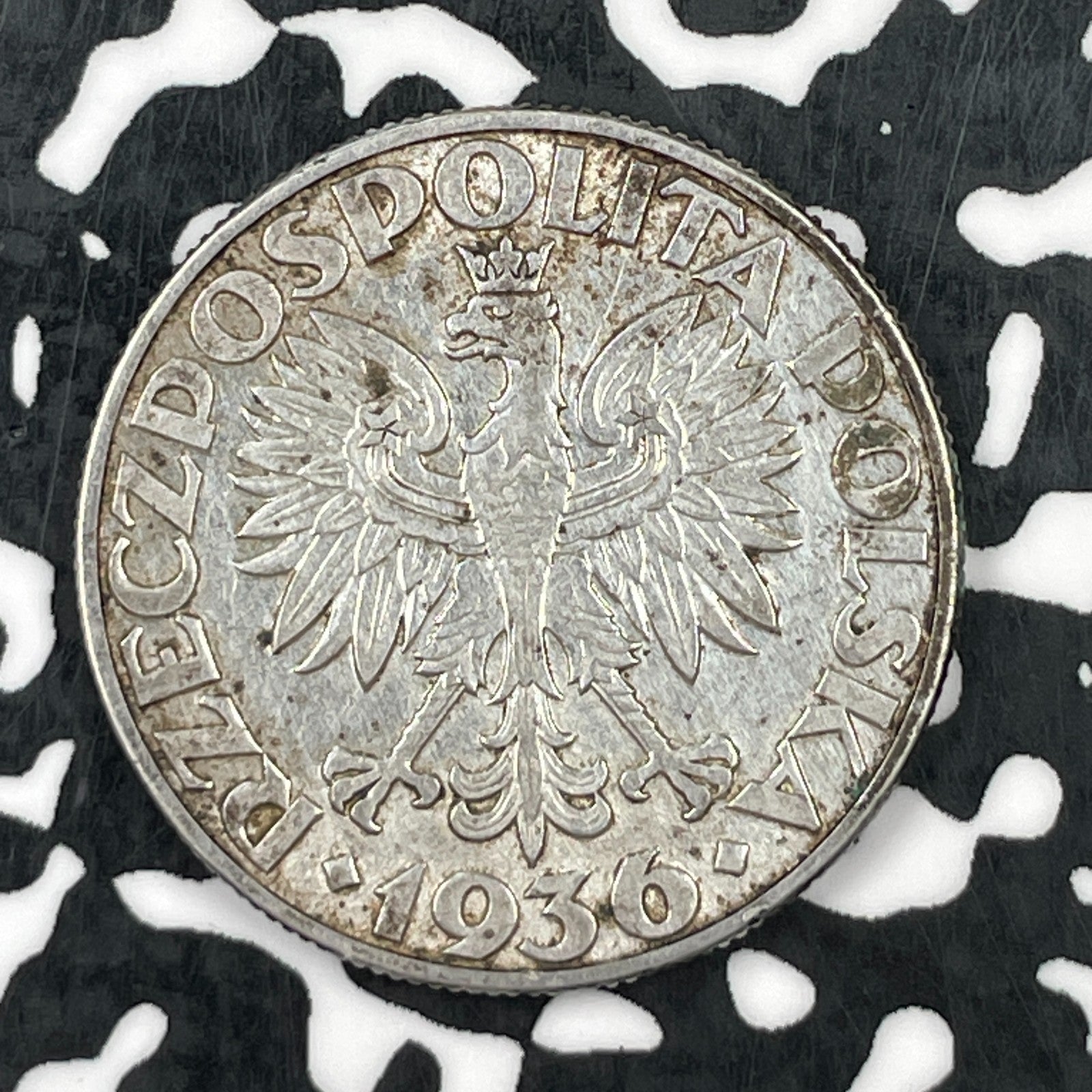 1936 Poland 5 Zlotych Lot#JM1501 Silver! Nice Details, Old Cleaning. Y#31