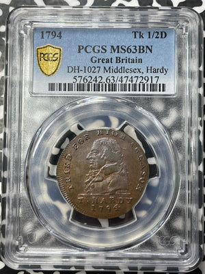 1794 Great Britain Middlesex Half Penny Conder Token PCGS MS63BN Lot#G8625