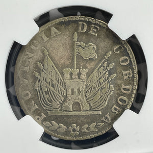 1850 Argentina Cordoba 4 Reales NGC VF25 Lot#G935 Silver! Scarce!