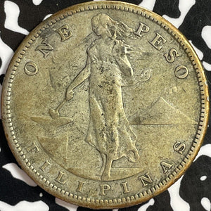 1909-S U.S. Philippines 1 Peso Lot#D9636 Large Silver Coin!