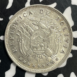 1909-H Bolivia 20 Centavos Lot#T0891 Silver! High Grade! Beautiful!