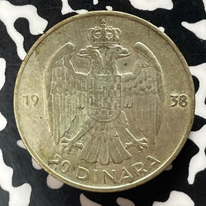 1938 Yugoslavia 20 Dinara Lot#T5084 Silver!