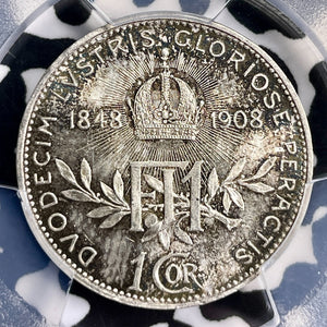 1908 Austria 1 Corona PCGS MS63 Lot#G9854 Silver! Choice UNC! KM#2808