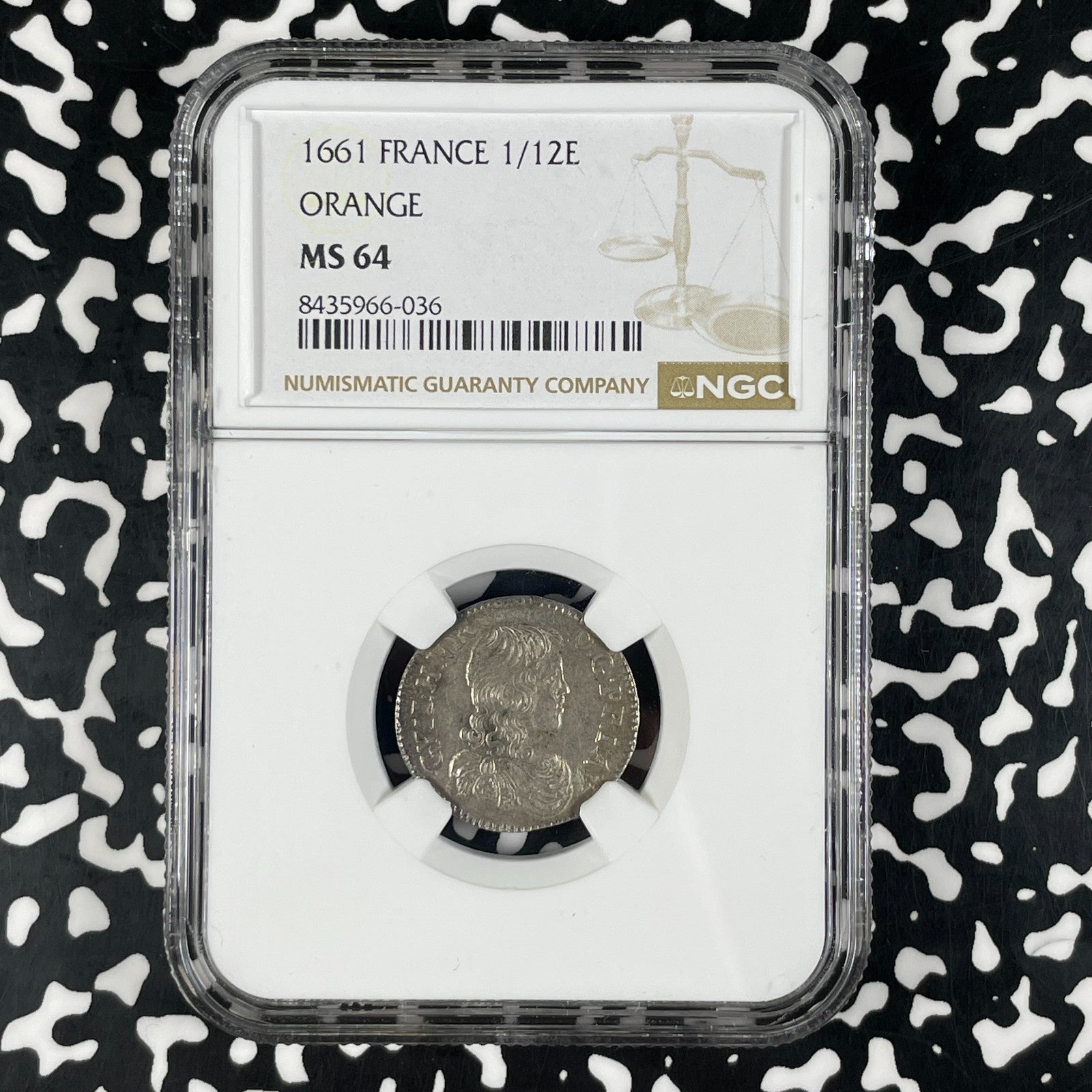 1661 France Orange 1/12 Ecu NGC MS64 Lot#G2314 Silver! Choice UNC! KM#90