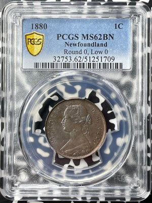 1880 Newfoundland Large Cent PCGS MS62BN Lot#G9267 Key Date! Round & Low '0'