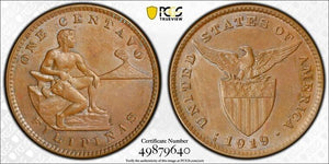 1919-S US Philippines 1 Centavo PCGS MS63BN Lot#G8338 Choice UNC!