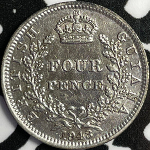 1943 British Guiana 4 Pence Fourpence Lot#D6879 Silver! Nice!