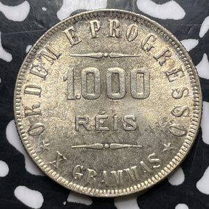 1910 Brazil 1000 Reis Lot#MK244 Silver! High Grade! Beautiful!