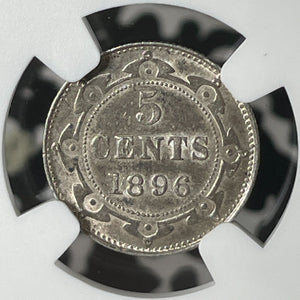 1896 Newfoundland 5 Cents NGC AU55 Lot#G175 Silver!