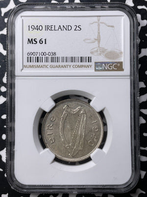 1940 Ireland 1 Florin NGC MS61 Lot#G8908 Silver! Nice UNC!