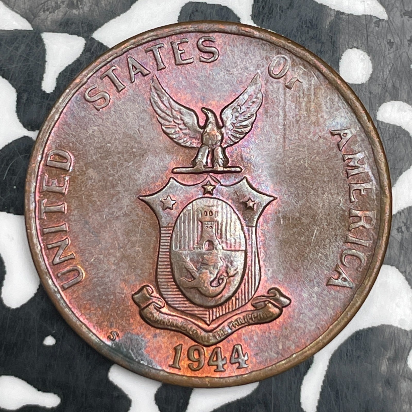 1944-S U.S. Philippines 1 Centavo Lot#N1905 High Grade! Beautiful Toning!