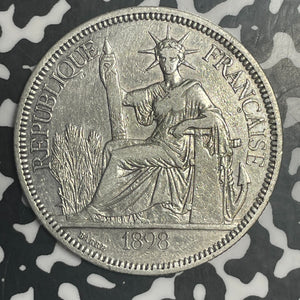 1898-A French Indo-China 1 Piastre Lot#JM9137 Large Silver! Old Cleaning