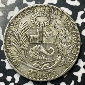 1930 Peru 1 Sol Lot#E7114 Large Silver Coin!