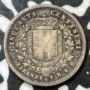 1860 Italy Tuscany 50 Centesimi Lot#D9871 Silver!