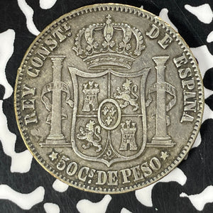 1885/3 Spanish Philippines 50 Centavos Lot#T4678 Silver!