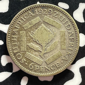 1929 South Africa 6 Pence Sixpence Lot#T4303 Silver!