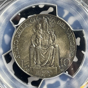 1936 Vatican City 10 Lire PCGS MS64 Lot#G631 Silver! Choice UNC!
