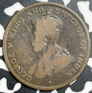 1924 British Honduras 1 Cent Lot#T9857 Reverse Damage