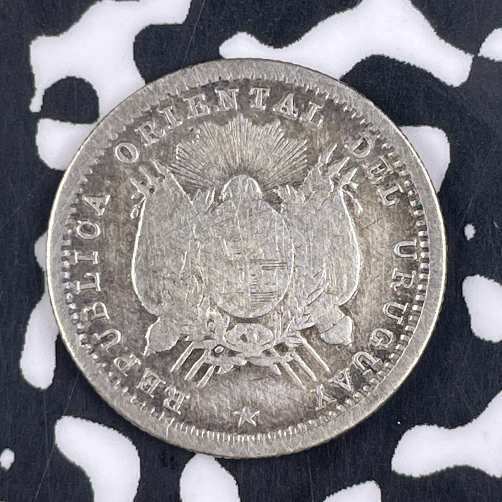 1877 Uruguay 10 Centesimos Lot#F4635 Silver!