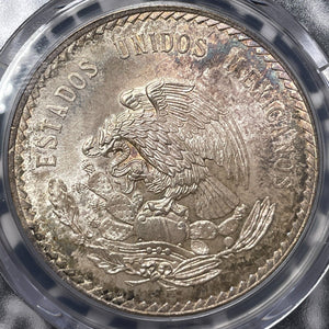 1948-Mo Mexico 5 Pesos PCGS MS65 Lot#G7436 Large Silver! Beautiful Toning!