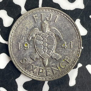 1941 Fiji 6 Pence Sixpence Lot#T8499 Silver! High Grade! Beautiful!